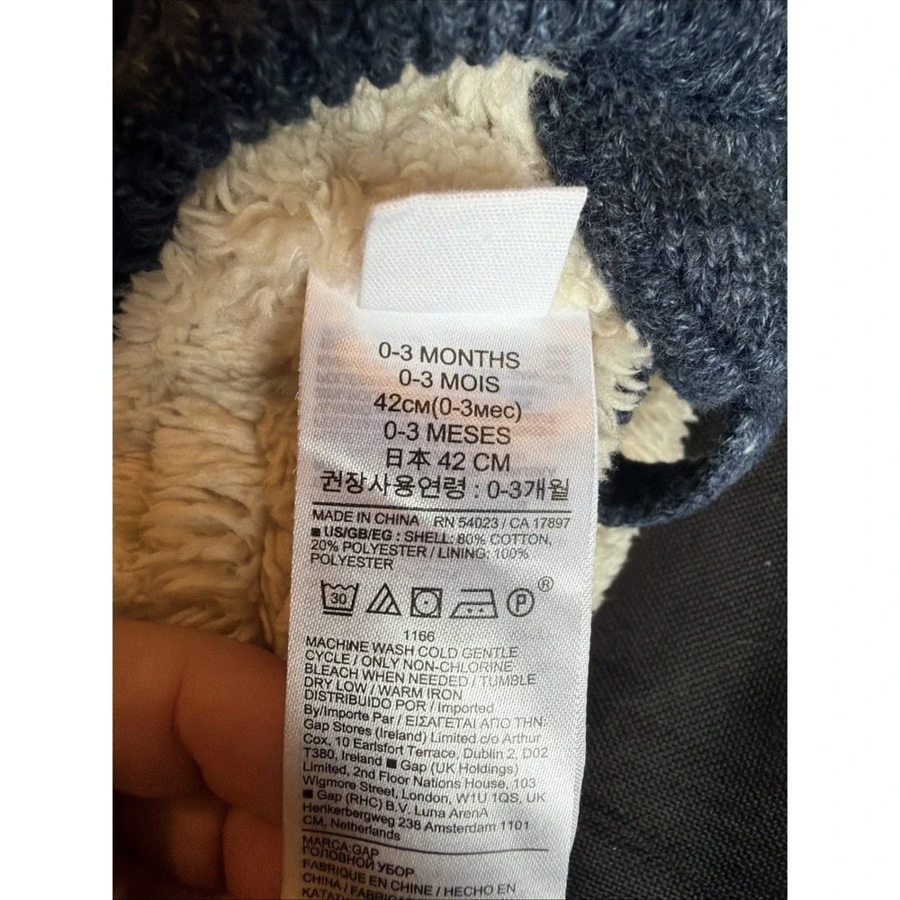 Baby Gap Blue Heather Knit Sherpa Lined Bear Ear Trapper Beanie Hat 0-3M